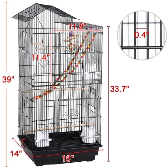 Large Parakeet Bird Cage With Vibrant Colors, 1 Ladder, and 2 Hanging Toys - Picture 11 of 16